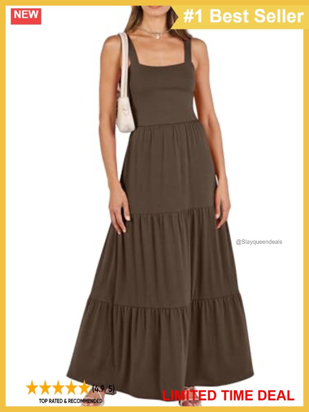 Flowy Maxi Dress Square Neck Sundress with Pockets